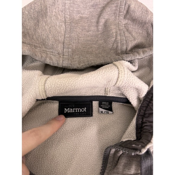 Marmot Men's XL Full Zip Hoodie Sweatshirt Gray Black Colorblock Hiking Outdoor - Picture 2 of 14